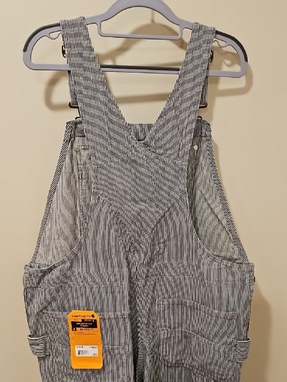 Carhartt Women's Gray Stripe Cotton Work Overalls; NWT; XL - Picture 6 of 10